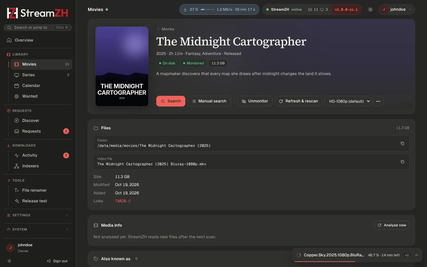 The detail page of a movie