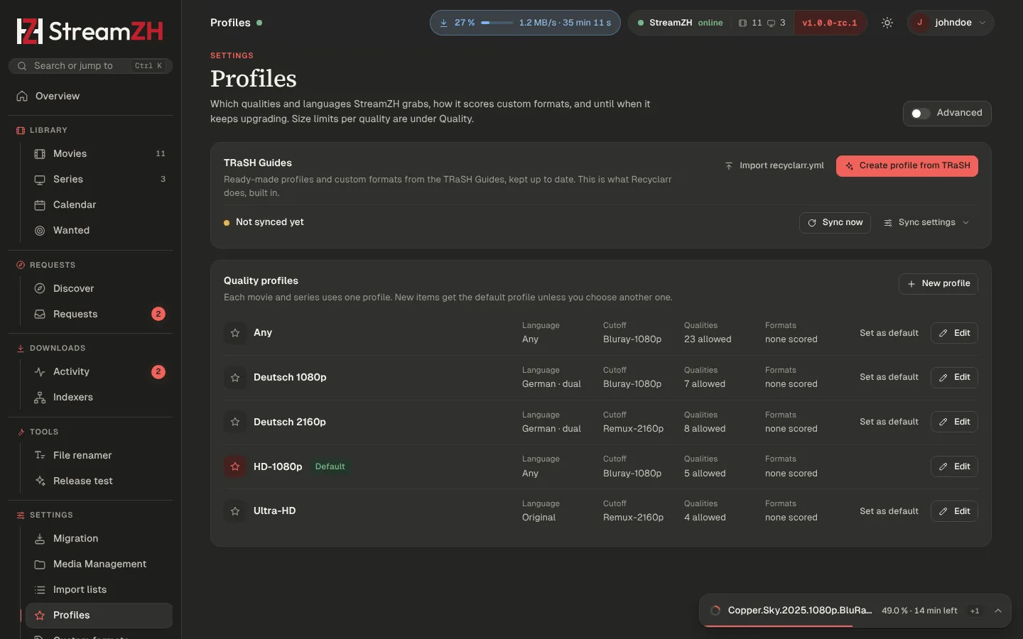 Settings → Profiles